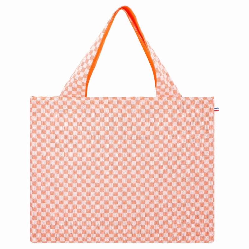 Vintage shopping bag, checkered apricot orange (La Carafe)