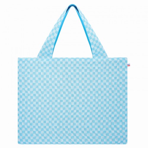 Vintage shopping bag, checkered azure blue (La Carafe)