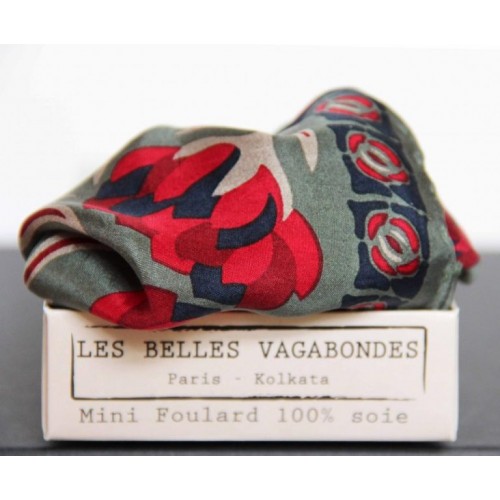 Small square silk scarf , Bergamot red (Les Belles Vagabondes)