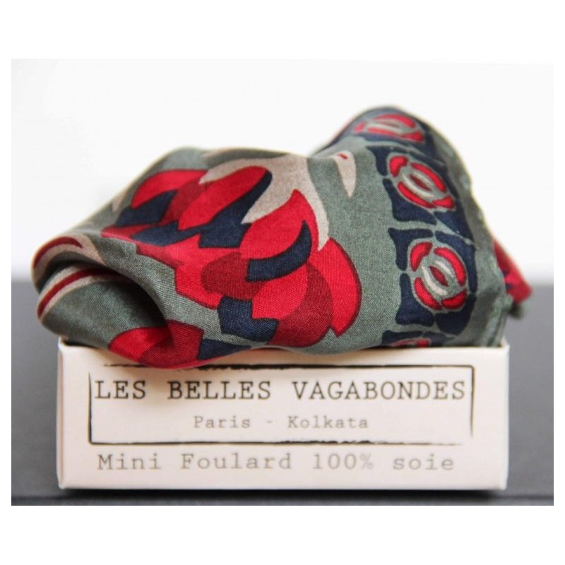 Foulard carré en soie, Bergamote rouge (Les Belles Vagabondes)