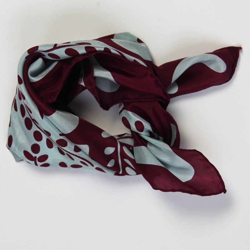 Small square silk scarf, Peace & love bordeaux (Les Belles Vagabondes)