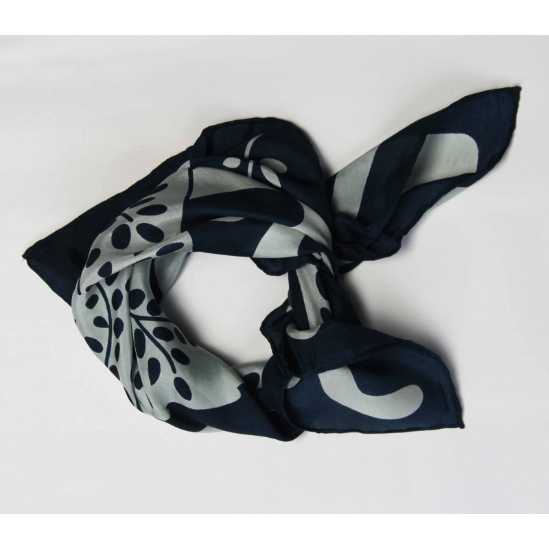 Small square silk scarf, Peace & love navy (Les Belles Vagabondes)