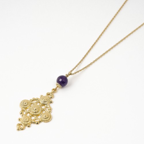 Fine gold-plated brass pendant with Lapis Scarabée (Viadoli