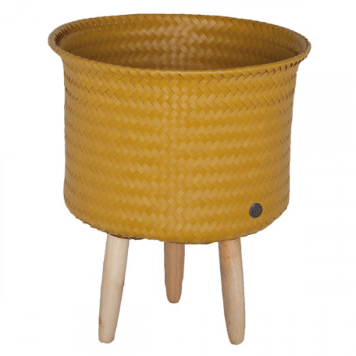 Round basket with wooden feet, Mustard (Handed By)