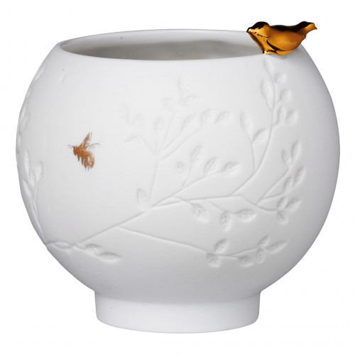 Tealight porcelain gold bird (Räder)
