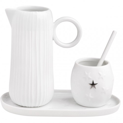 Set of sugar and cream bowl in porcelain, Silver star (Räder)